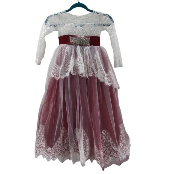 FLOWER GIRL PARTY DRESS 6-7 Y white red embellished lace beaded wedding NEW B121 - Picture 1 of 6